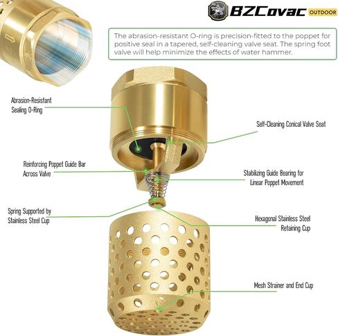 1-1/4 Inch Foot Valve with Mesh Strainer, Universal One-Way Female NPT Check Valve with Backflow Prevention, Lead-Free Brass Construction for Well Jet Pumps, Irrigation, and Water Systems in Saudi Arabia
