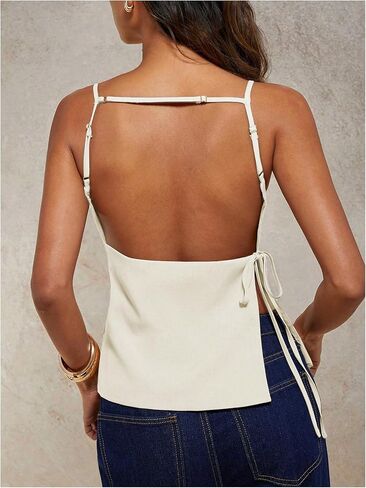 SHENHE Women's Y2k Sexy Open Back Top Spaghetti Strap Side Tie Dressy Going Out Cami Tank in Saudi Arabia