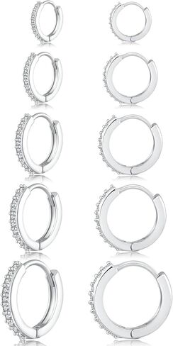 925 Sterling Silver Hoop Earrings 4-5 Pairs Cubic Zirconia Silver Hoop Earrings Hypoallergenic Silver Hoop Earring for Women Small Cartilage Sleepers Huggie Earrings Sets 8/10/12/14/16mm in Saudi Arabia