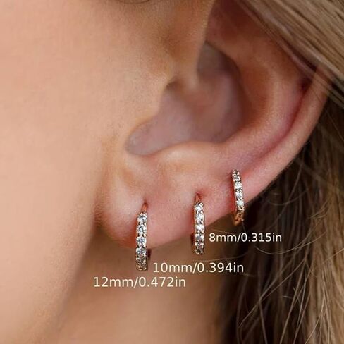 925 Sterling Silver Hoop Earrings 4-5 Pairs Cubic Zirconia Silver Hoop Earrings Hypoallergenic Silver Hoop Earring for Women Small Cartilage Sleepers Huggie Earrings Sets 8/10/12/14/16mm in Saudi Arabia