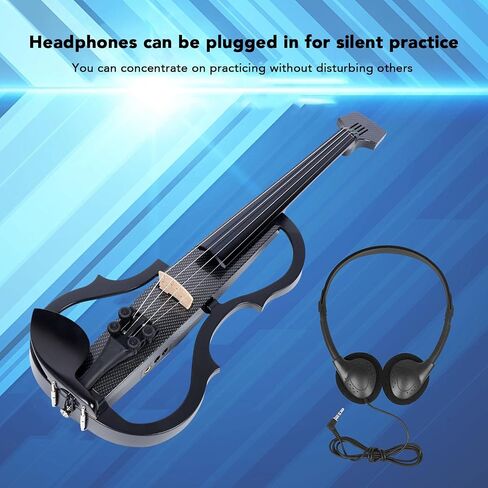 Electric Silent Violin with Ebony Wood, 4/4 Full Size Professional Silent Electric Violin Carbon Fiber and ABS 4/4 Full Size Electric Fiddle with Pickup for Adult Teenagers (Type in Saudi Arabia