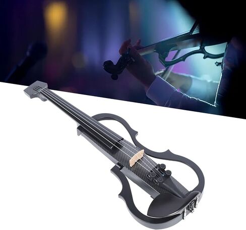 Electric Silent Violin with Ebony Wood, 4/4 Full Size Professional Silent Electric Violin Carbon Fiber and ABS 4/4 Full Size Electric Fiddle with Pickup for Adult Teenagers (Type in Saudi Arabia