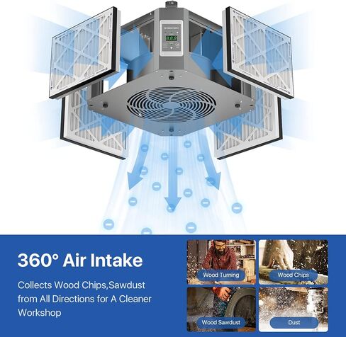 ABESTORM 360 درجة نظام ترشيح الهواء النجارة الخشبية 1350 CFM مرشح هواء معلق ، متجر تجميع الغبار من أجل الأعمال الخشبية ، ورشة المرآب MERV-11 مرشح ، DEGDUST 1350 in Saudi Arabia