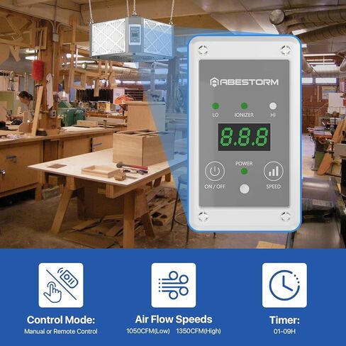 ABESTORM 360 درجة نظام ترشيح الهواء النجارة الخشبية 1350 CFM مرشح هواء معلق ، متجر تجميع الغبار من أجل الأعمال الخشبية ، ورشة المرآب MERV-11 مرشح ، DEGDUST 1350 in Saudi Arabia