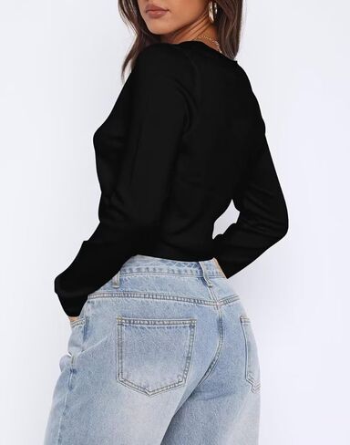 LEEDYA Women's Long Sleeve Cardigan Open Front Knit Cropped Sweaters Fall Color Block Button Down V Neck Lightweight Tops in Kuwait