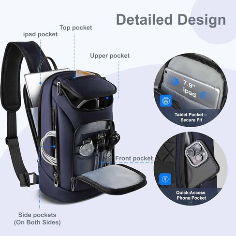 hk Sling Bag for Man, Waterproof Utility Crossbody Bag with Anti-theft Pocket for Men, Sling Backpack for Daily Commute, Work, College, 14.2 * 7.9 * 4.7 inches in Saudi Arabia