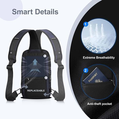 hk Sling Bag for Man, Waterproof Utility Crossbody Bag with Anti-theft Pocket for Men, Sling Backpack for Daily Commute, Work, College, 14.2 * 7.9 * 4.7 inches in Saudi Arabia