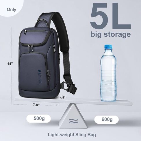 hk Sling Bag for Man, Waterproof Utility Crossbody Bag with Anti-theft Pocket for Men, Sling Backpack for Daily Commute, Work, College, 14.2 * 7.9 * 4.7 inches in Saudi Arabia