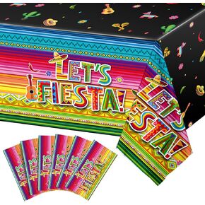 Oudain 6 Pieces Fiesta Theme Party Tablecloth Cinco De Mayo Party Table Covers Mexican Serape Table Runner Cloth Fiesta Birthday Party Supplies for Mexican Fiesta Party Wedding Decoration 108 x 54 in