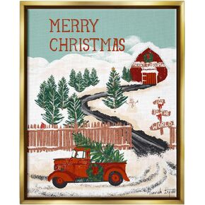 Stupell Industries Rural Christmas Scenery Framed Floater Canvas Wall Art by Hannah Byatt