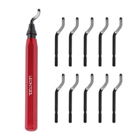LEONTOOL Deburring Tool with 11 Carbon Steel Blades, Rotary Burr Removal Blades with Metal Handle, 360 Degree Rotary Head Deburring Tool for Metal, Copper Pipe, 3D Printing, Resin, PVC