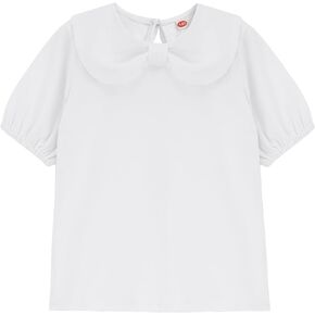 LIONJIE Girls Peter Pan Collar with Cute Bow Puff Short Sleeve Kids Fashion Shirts Summer Top Blouse
