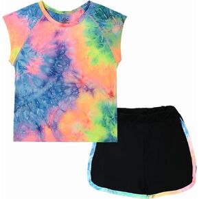 HH Family Girls Short Sets with Athletic Shorts and Workout Tops Quick Dry Athletic Clothing Sets 6-13 Years