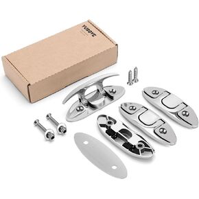 YUSOVE 4-1/2" Flip-up Dock Cleat Boat Cleat New Upgrade Marine Folding Cleat 316 Stainless Steel Folding Cleats for Boats,with Back Plate with Installation Accessories Fastener,Pack of 4