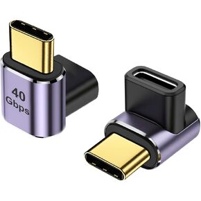 AreMe 90 Degree USB-C Male to USB-C Female Adapter (4 Pack), Type-C Up and Down Right Angle 40Gbps PD 100W Fast Charging Connector for Steam Deck, Switch, Laptop, MacBook Pro/Air, Tablet and Phone