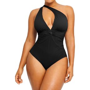 SHAPELLX Women One Piece Swimsuit Tummy Control Ruched V Neck One Piece Bathing Suit with Built-in Bra