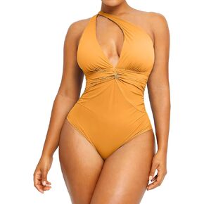 SHAPELLX Women One Piece Swimsuit Tummy Control Ruched V Neck One Piece Bathing Suit with Built-in Bra