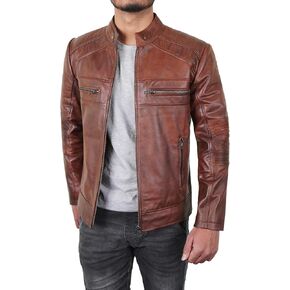 STOREJEES Men Leather Jacket - Cafe Racer Lambskin Leather Jacket Men