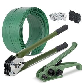 SOKO Banding Strapping Kit-Strapping Tensioner Tool Banding Sealing Tool 200 Plastic Packaging Corner 200 Metal Seals 984'x0.59" Polyester (PET) Straps Pallet Strapping kit Strapping Tool for Packing