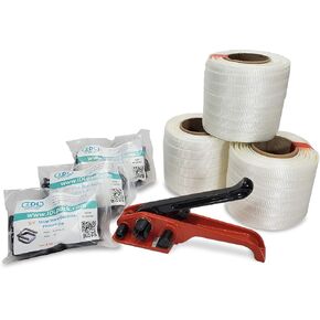 IDL Packaging - B-WCSK.34.250 3/4" x 250' Woven Cord Strapping Kit, 2425 lbs Break Strength. Polyester Cord Strapping Tensioner, Strapping Buckles and Woven Cord Strapping Roll in Kuwait