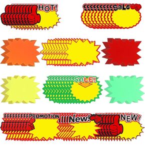550 Pieces Price Labels Signs Fluorescent Label Star Shape Blank Neon Paper Price Tag for Retail Store, Supermarket, 11 Styles