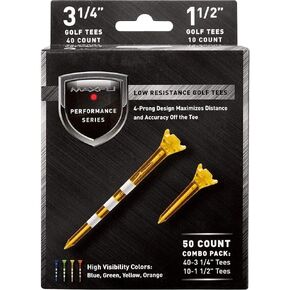 Maxfli Performance Series Low Resistance 3 1/4'' & 1 1/2'' Assorted Golf Tees - 50 Pack