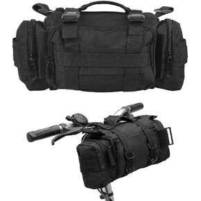 BraveHawk OUTDOORS Bike Handlebar Bag, 900D Nylon Oxford Multi-purpose Waist Bag Water Resistant Bicycle Cycling Pack (Black)