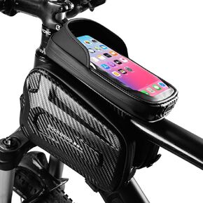 ROCKBROS Top Tube Bike Bag, Waterproof Bike Frame Bag, 1.3L Capacity Bike Phone Bag with Sun-Visor, TPU Sensitive Touch Screen Bicycle Phone Bag for Cell Phone Below 7.4"×4.2"