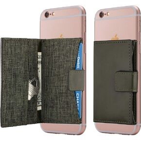 Cell Phone Card Holder Stick on Wallet Phone Pocket for iPhone, Android and All Smartphones (Black and Grey)