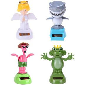 4 Pcs Solar Powered Dancing Animal Dolls Swinging Animated Bobble Dancer Window Sun Catcher Car Decor Portable Suncatchers,Frog Angel Shark Flamingo Home Car Ornament Kids Toys Gifts
