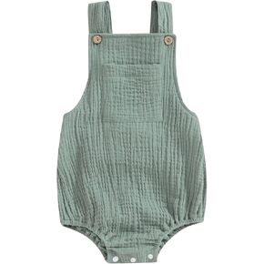 doublebabyjoy Newborn Baby 1 Piece Summer Romper Baby Girl Boy Solid Color Jumpsuit Sleeveless Backless Overalls Outfits in Kuwait