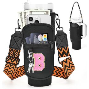 LOKASS Initial Water Bottle Holder with Strap for Stanley 40oz Tumbler Accessories, A-Z Personalized Water Bottle Carrier Bag with Phone Pocket for Stanley Cup Pouch in Kuwait