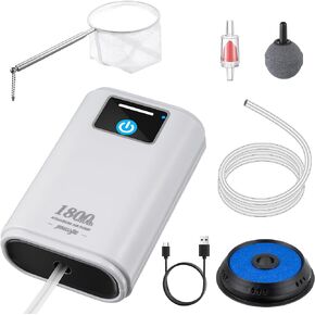 Feekoon Battery Aquarium Air Pump Quiet, Portable Aerator Fish Tank Bubbler for 0-60 Gallons USB Rechargeable Live Bait Bucket Aerator Pump with Accessories for Outdoor Fishing/Power Outages/Emergency
