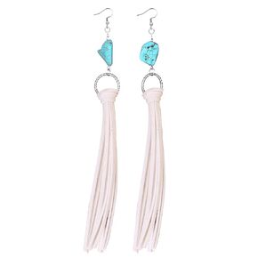 Boho Leather Tassel Earrings for Women Turquoise Earrings Long Tassel Earrings Statement Fringe Drop Earrings Summer Beach Earrings (Black)