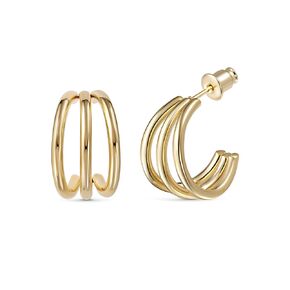 WANTED PIECES 14K Gold Plated Triple Hoops, Gold Hoop Earrings for Women and Girls Minimalist Jewelry
