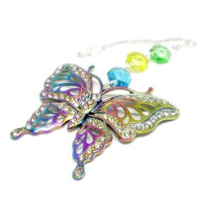 Rainbow Butterfly Rear View Mirror Charm, Sun Catcher, Crystal Car Accessories