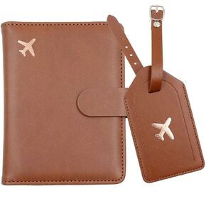 TRENDMAKERS Passport Holder and Luggage Tag Set Passport and Vaccine Card Holder Combo Leather Passport Wallet Cover Travel Documents Organizer Men Women Travel Must Luggage Tags for Suitcases (Green)
