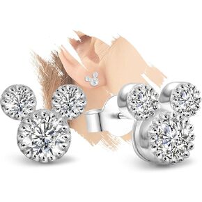 Cute Stud Earrings for Girls Teens Women - Sterling Silver Hypoallergenic Cubic Zirconia Mouse Drop Dangle Earrings Dainty Sweet Red Bow Earrings Studs Post Fashion Jewelry Gifts for Christmas