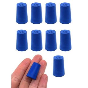 EISCO 10PK Neoprene Stoppers, Solid - Blue Size: 13mm Bottom, 16mm Top, 24mm Length Suitable for use with Petroleum, Oils, Inorganic Acids and Bases- Eisco Labs