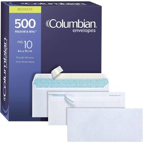 Columbian #10 Security Envelopes, 500/Box, No Window, 4-1/8 x 9-1/2 Inches, Release & Seal Self Seal, SimplySafe Tamper Evident, White (COLO180)