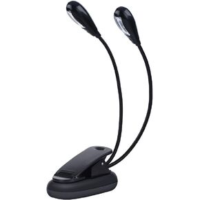 Music Stand Light, Clip on LED Book Lights Dual Arm Rechargeable Reading Lamp Eye Cared 360°Flexible Gooseneck Clamp Light Battery Operated for Bed Bookworms Piano Player Travel Orchestra(6 Beads)