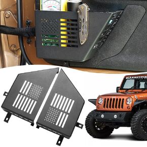 Lifronkit Metal Front Door Storage Box, Door Side Insert Organizer Pocket with US Flag Style for 2007-2018 Jeep Wrangler JK JKU 2/4 Door, Black, 2pcs