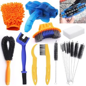 Swpeet 19Pcs Precision Bike Cleaning Kit, Tarpered Detail Brushes, White Sponge, Bicycle Chain Cleaning Brush Tool, Brush Tire Scrubber, Bike Clean Mitt, Sprocket Brush