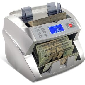 SILVER by AccuBANKER Money Counter & Thermal Printer, High Speed Bill Counter, Counterfeit Detection UV/MG/IR/DD/DBL/HLF/CHN, Sorted Cash Count Number of Bills, Calculate Value per Denomination, S3500