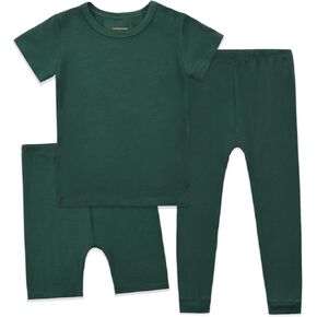 Aablexema Kids Pajamas Set Bamboo Rayon, 3Pcs Unisex Toddler Short Shirt and Pants Set Snug Fit Sleepwear Pjs 1-6 Years