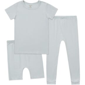 Aablexema Kids Pajamas Set Bamboo Rayon, 3Pcs Unisex Toddler Short Shirt and Pants Set Snug Fit Sleepwear Pjs 1-6 Years
