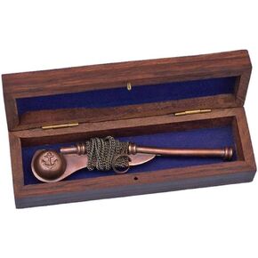 Hampton Nautical 3xglass-101 (Bosun) 5" w/Rosewood Box-Nautical Whistle-Antique Copper Boatswain