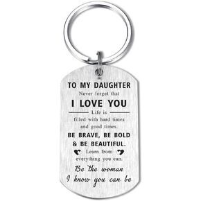 Daughter Gifts Daughter Keychain - To My Daughter Be Brave Keychain Gifts for Young Women Inspirational Quote Engraved Pendant Keyring Tags Daughter Present for Birthday Graduation Christmas