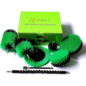 HUAWELL 8 Piece Black Drill Brush Ultra Stiff Cleaning Brush with Extend Attachment Set- All Purpose for Bathroom Surfaces, Grout, Smokers, Grills, Floor, Tile and Hard Water(Black)