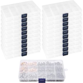 ZEONHEI 32 Pack 10 Grids Small Plastic Jewelry Bead Organizer Box, Colored Plastic Bead Storage Organizer Box with Adjusatble Dividers for Beads Earrings Rings Jewelry, 4 Colors